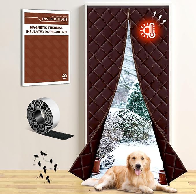 Insulated Door Curtain Fit Door 36"x82" - Magnetic Thermal Cover for Winter - Winter Door Insulation to Keep Warm Air in & Cold Air Out