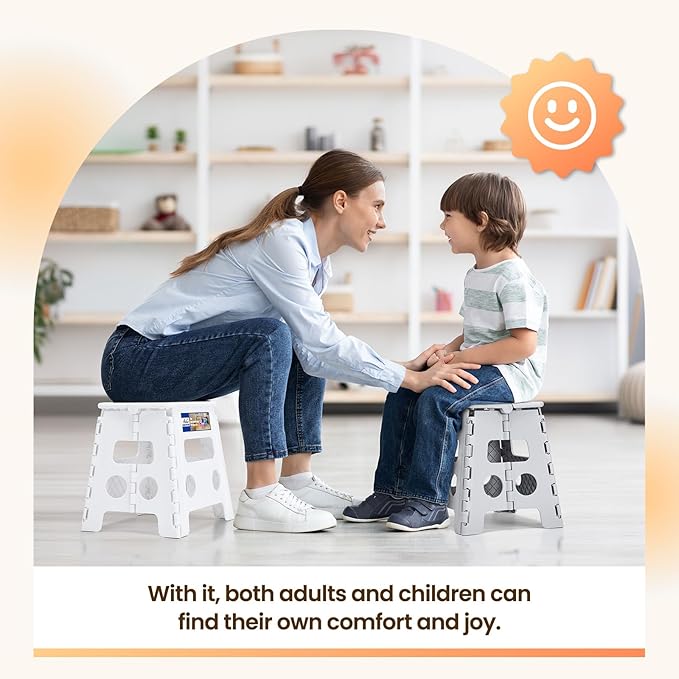 ACKO Folding Step Stool Foldable Stool 13 inch Plastic Stools for Kids and Adults Up to 300 lbs,Stepping Foot Stool with Portable Handle for Kitchen Closet Bedroom (Grey)