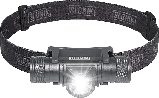 SLONIK Rechargeable Headlamp Flashlight - 500 Lumens Ultra Bright Headlight - IPX4 Waterproof Head Lamp Light for Outdoor Running, Hiking Gear, Hard Hat Helmet - Camping Accessories for Adults, Black