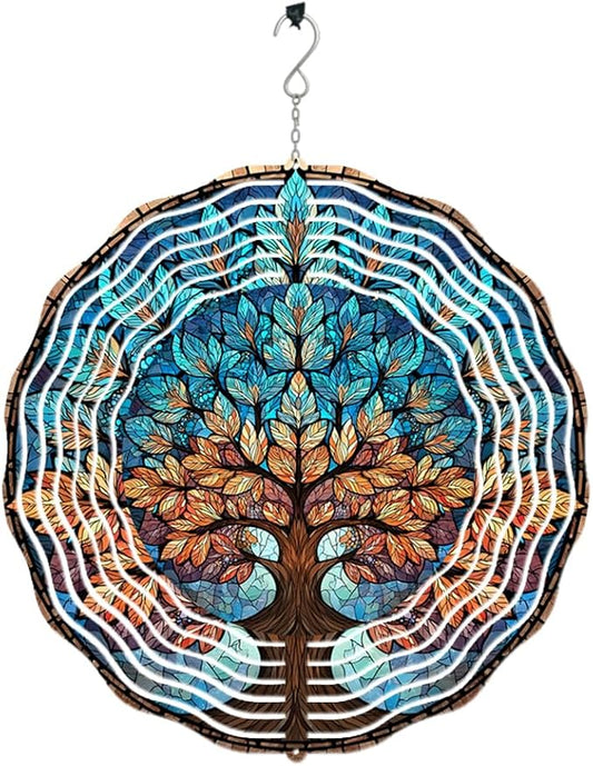 3D Wind Spinner for Garden - 10inch Stainless Steel with Double-Sided UV Printing | High-Resolution Images | Weather-Resistant Outdoor Spinning Decor for Patio, Yard & Gifts (Colorful Tree)