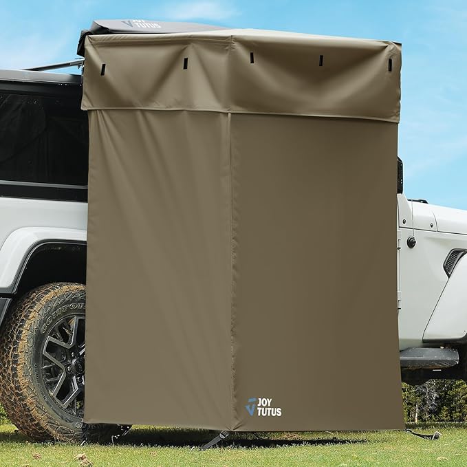 Car Shower Tent with Roof, Full Privacy Protection, Dry and Wet Separation Zones and Pockets, 1000D Waterproof Awning Shower Tent, Heavy-Duty Stakes, Outdoor Shower Enclosure for Overland SUVs