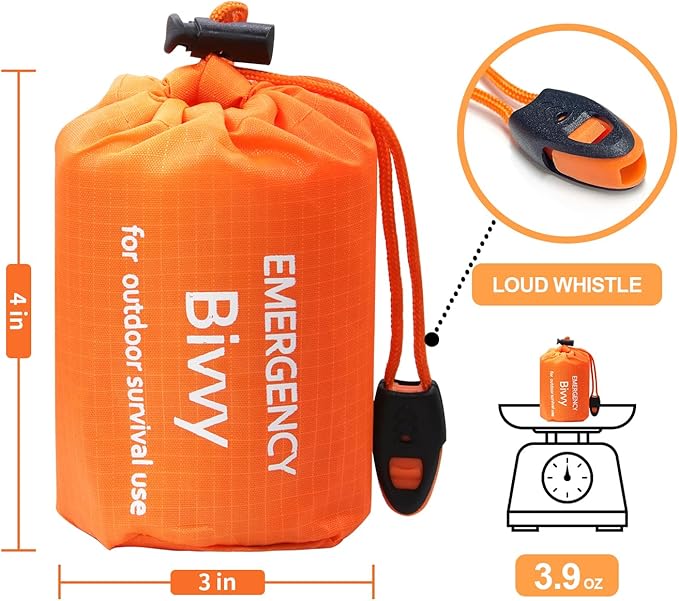 Emergency Sleeping Bag Survival Bivy Sack - 2 Pack Bivvy Bag, Waterproof Windproof Camping & Outdoor Emergency Shelter, Suitable for Camping, Hiking, and Outdoor Adventures.