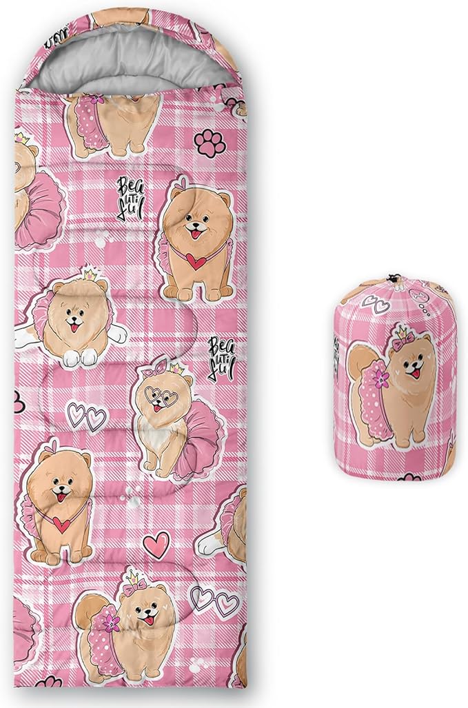 AILONEN Pink Lovely Rabbit Sleeping Bag for Girls Kids Adults,Warm and Cool Weather,Lightweight,Waterproof Backpacking,Cartoon Flowers Printed Bunny Sleeping Bag for Camping