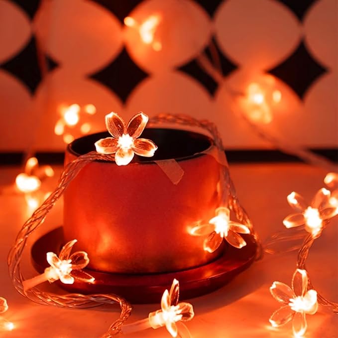 Battery Lighted & USB Plug in Fairy Flower String Lights, 9.8 ft 30 LED Cute Cherry Blossom Lights with Timer Indoor Bedroom Party Wedding Christmas Easter Tree Branch Hanging Decorations (Red)