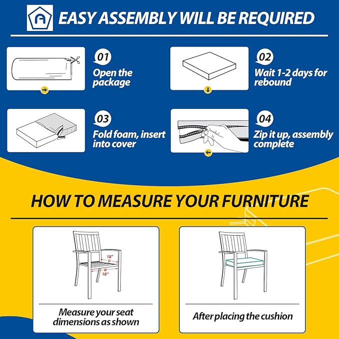 AAAAAcessories Outdoor Seat Cushions for Chairs, Waterproof, Fade-Resistant Patio Furniture Replacement Cushions, 18" x 18" x 2", Set of 2, Black