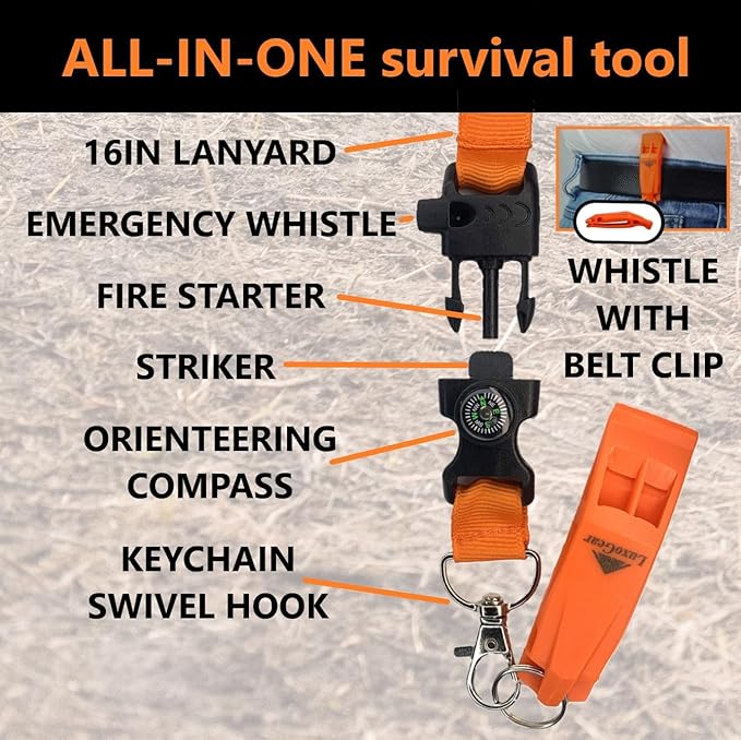 Hiking Whistle Safety Whistle with Compass, Fire Starter Survival Camping