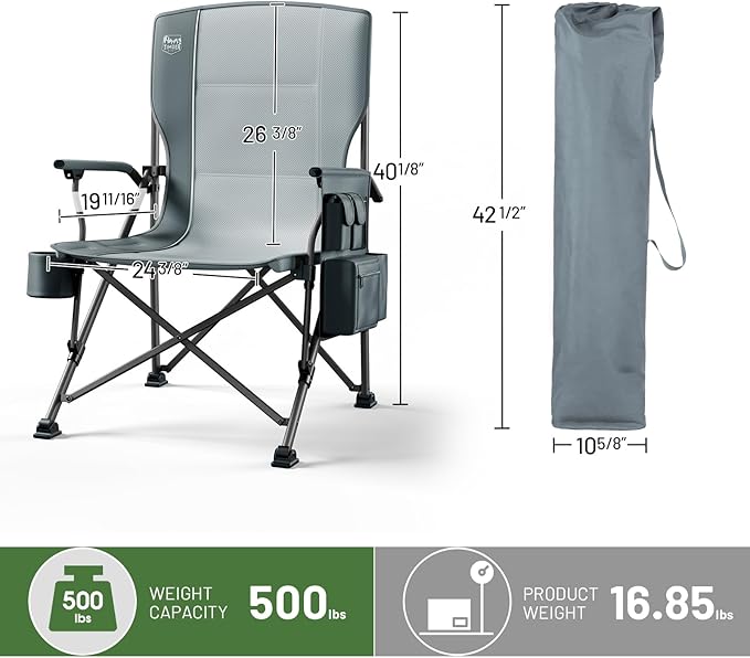 TIMBER RIDGE Oversized Folding Camping Chair High Back Heavy Duty for Adults Support up to 500lbs with Cup Holder, Side Pocket Cooler Bag 2 Pack