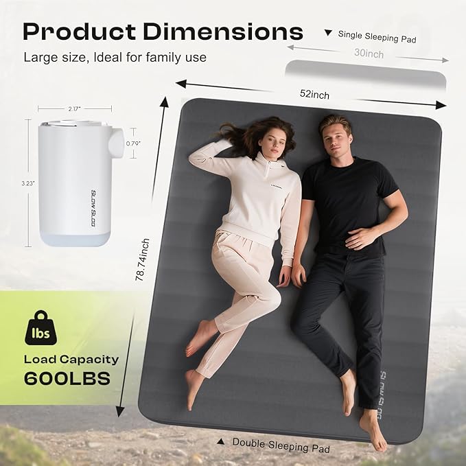 Self-Inflating Sleeping Pad with Portable Electric Air Pump, 4in Thick Memory Foam Camping Mattress for Tent Cot & Car Travel, Fast Inflate & Deflate Camping Pad