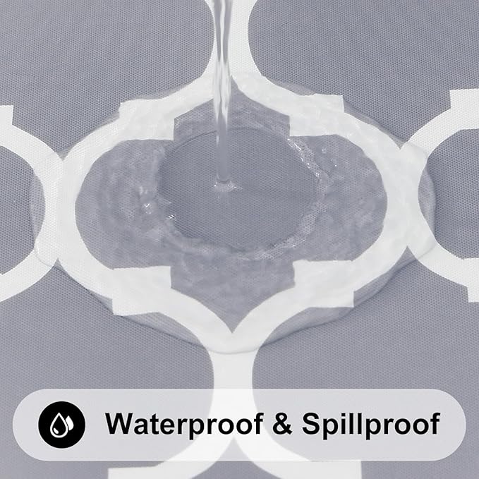 Smiry Rectangle Picnic Table Cover, Waterproof Elastic Fitted Camping Tablecloths for 8 Foot Tables, Wipeable Flannel Backed Vinyl Tablecloth Protector for Indoor, Outdoor (Grey, 36x96 Inches)