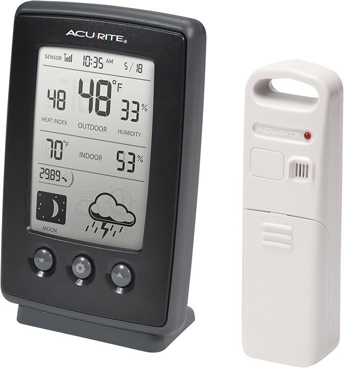 AcuRite Digital Weather Forecaster with Indoor/Outdoor Temperature, Humidity, and Moon Phase (00829), Black