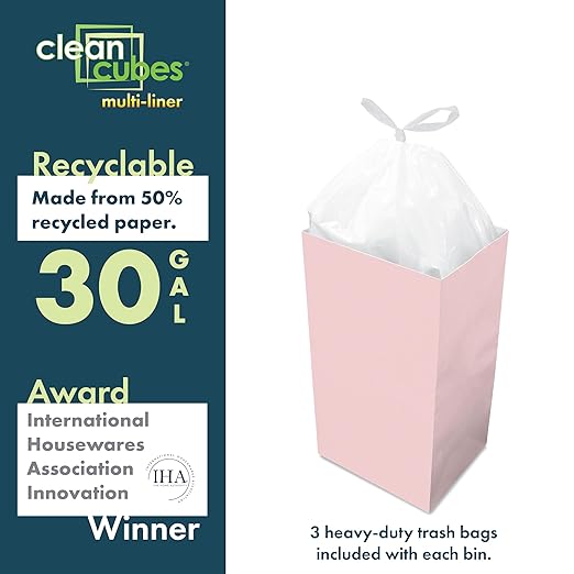 30 Gallon Multi-Liner Disposable Trash Cans (3-Pack) with Fitted Trash Bags - Reusable Garbage and Recycling Bins for Parties, Events, and More (Pink - 17" Height x 14" Width x 30" Depth)