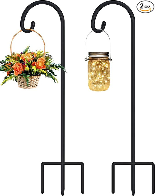 FEED GARDEN Adjustable 32 Inch Small Shepherds Hooks for Outdoor, Garden Hooks for Lanterns, Sheperds Hook for Hanging Plants, Bird Feeders, Solar Lights, Mason Jars, Weddings Decor,2 Pack
