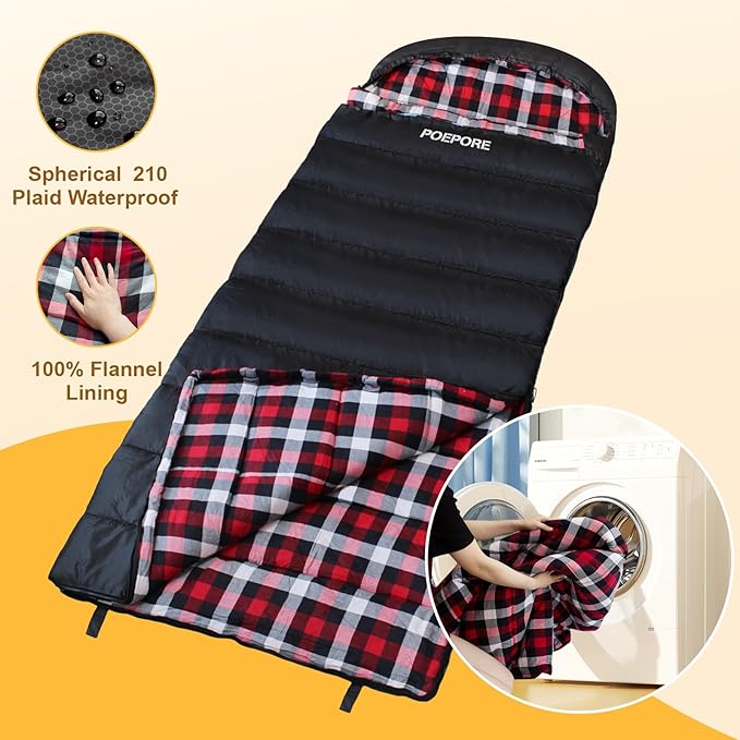 Flannel Sleeping Bag Cotton 0 Degree Cold Weather for Adults XXL Sleeping Bag 4 Season Big and Tall with Compression Sack