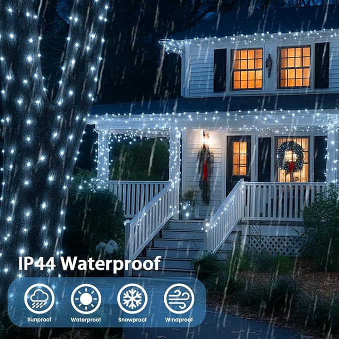 Connectable 100 LED String Lights Indoor Outdoor, 33FT Cool White Christmas Lights Waterproof, 13 Modes with Timer, Twinkle Fairy Lights Plug in Clear Wire for Christmas Tree, Bedroom, Classroom Decor