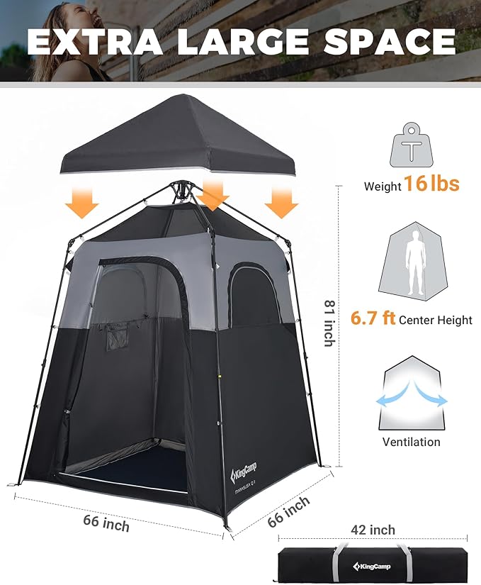 KingCamp Camping Shower Tent, Instant Portable Privacy Shelter, 1/2 Room Large Outdoor Toilet Tent with Floor, Water-Resistant, Windproof & Easy Setup for Beach, Camping & Hiking
