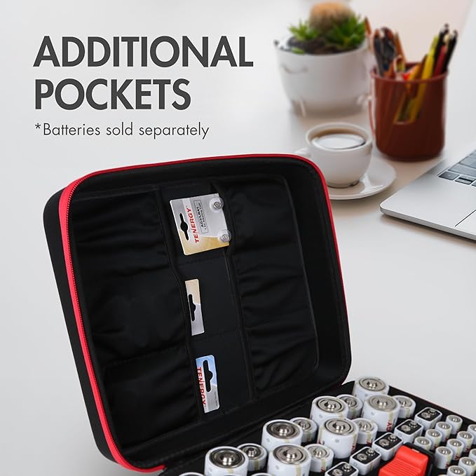 Tenergy Large Battery Organizer Storage Case with Battery Tester, Holds 120 Batteries AA AAA C D 9V (Batteries not Included)