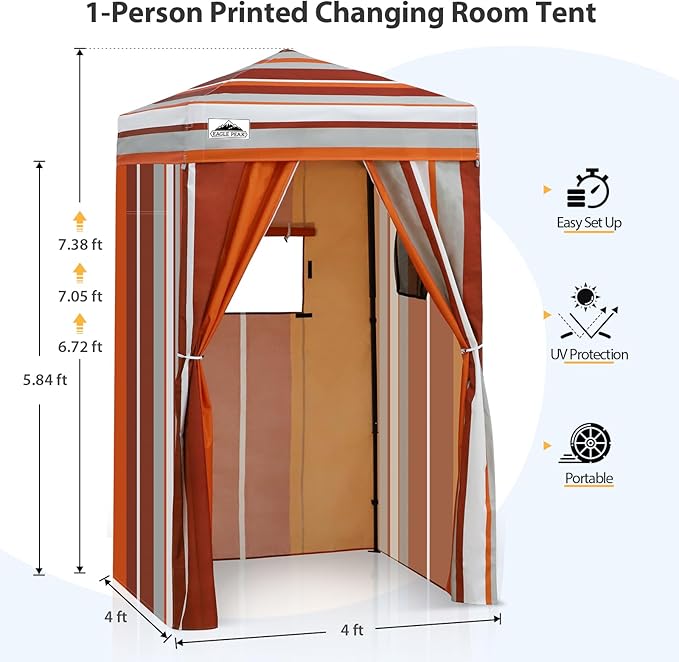 EAGLE PEAK Flex Ultra Compact 4x4 Pop-up Canopy, Sun Shelter, Changing Room, Portable Privacy Canopy Cabana for Pool, Fashion Photoshoots, or Camping, Red Stripe