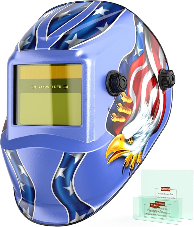 YESWELDER Auto Darkening Welding Helmet, Blue Light Blocking, 1/1/1/1 True Color Solar Powered Welding Hood with 2 Arc Sensors, Wide Shade 3.5/9-13 Welder Mask for TIG MIG ARC and Grind