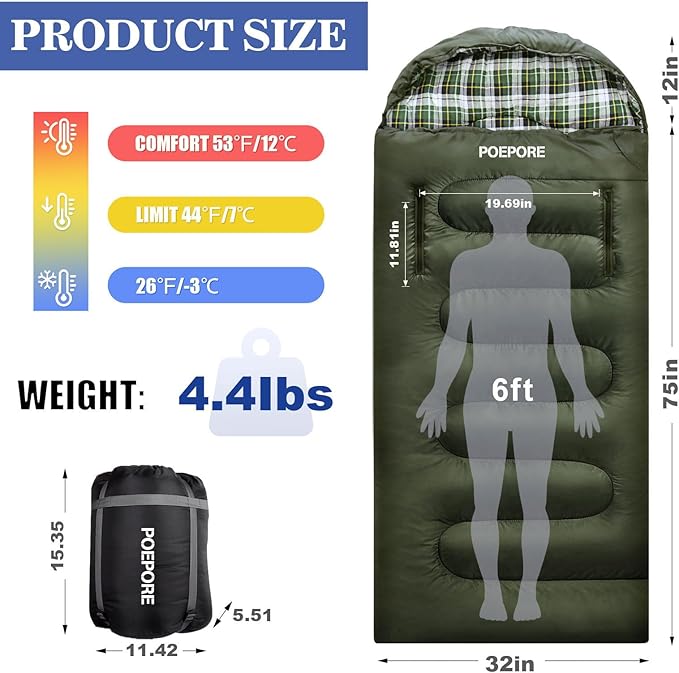 Flannel Sleeping Bag Cotton 0 Degree Cold Weather for Adults XXL Wearable Sleeping Bag 4 Seasons Waterproof with Compression Sack