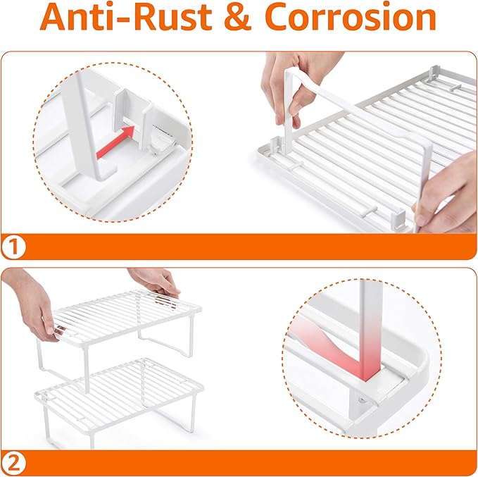 Amazon Basics Stackable Metal Kitchen Storage Shelves for Dishes, 12.5" L x 8" D x 4.5" H, Set of 2, White