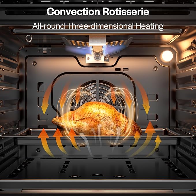 Empava 24 inch Built-In Gas Single Wall Oven with Convection and Rotisserie 5 Cooking Modes, Knob Control, Stainless Steel