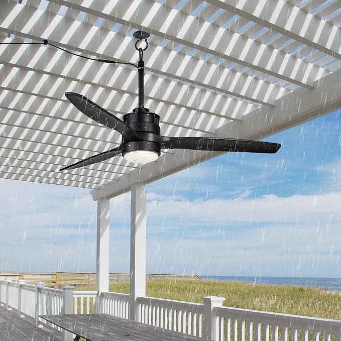 EKIZNSN 42“ Wet Rated Gazebo Ceiling Fans Outdoor Hanging for Patios Waterproof, Pergola Ceiling Fan with Light, Hook Installation, Black