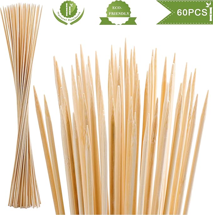 60 PCS Bamboo Marshmallow Roasting Sticks, SMores Skewers for Fire Pit, Extra Long 30 Inch Heavy Duty 5mm Thick Wooden SMores Sticks for Open Fire Pits Roaster Barbecue Hot Dog Camping Kebab Sausage