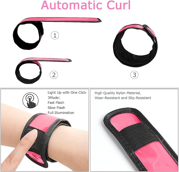 Pack of 6 LED Light Up Band Slap Bracelets Night Safety Wrist Band for Cycling Walking Running Concert Camping Outdoor Sports