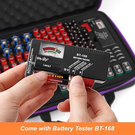 Battery Organizer, Battery Organizer Storage Case with Tester BT-168, Waterproof Battery Holder Box Holds, Battery Case Organizer 145+ AA AAA C D 9V Batteries (Batteries are Not Included)
