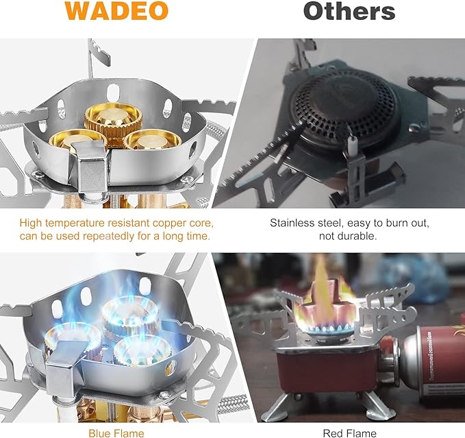 WADEO 6800W Windproof Camping Gas Stove, Small Camping Stove with Piezo Ignition, 1LB Propane Tank Adapter, Butane Adapter for Outdoor Cooking, Picnic, Camping and Hiking