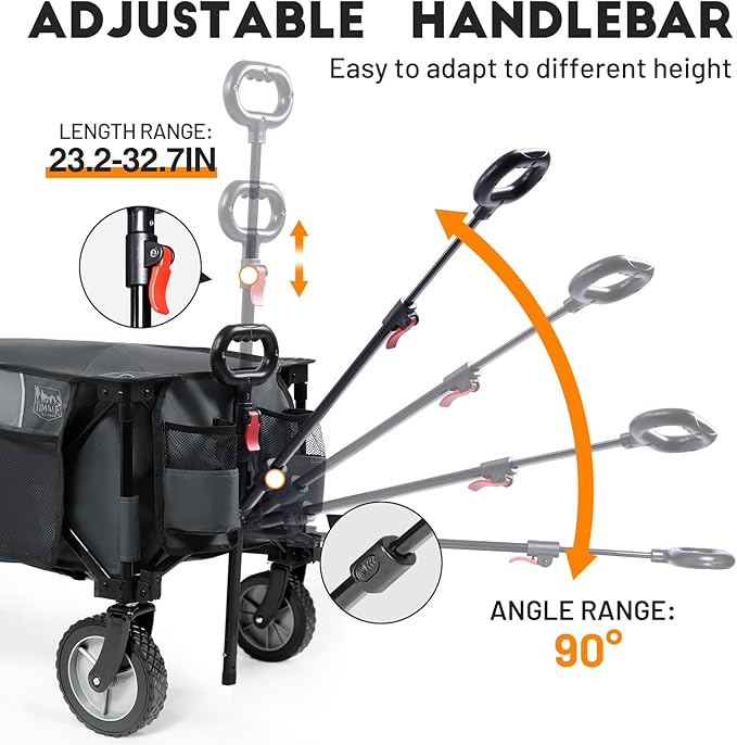 TIMBER RIDGE Collapsible Outdoor Folding Wagon Cart Heavy Duty Camping Patio Shopping Garden Cart with Side Bag Cup Holder, Grey