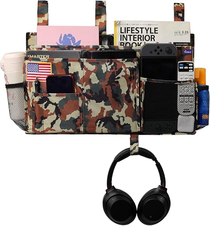 Surblue Bedside Caddy Hanging Organizer Storage Bag Pocket for Bunk, Hospital, College Dorm Rooms, Baby Bed Rails, Camp - 8 Pockets (Large, Jungle)