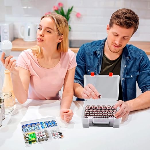 Battery Organizer Holder with Batteries Tester Checker, 120+ Storage Containers Box Case Fits for AA AAA 9V C D Lithium 3V LR44 CR2016 CR1632 CR2032 CR2025 (Batteries Not Includes) -Transparent