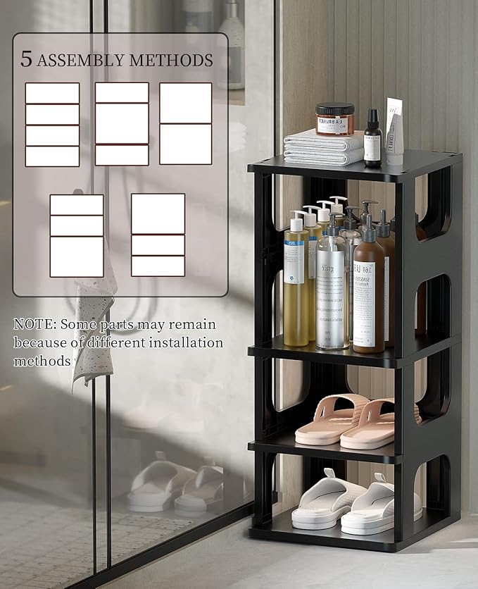 Shoe Organizer Rack for Small Spaces 5 Tier Plastic Vertical Narrow Shelves for Closet Black Shoe Holder, Stand for Entryway Storage Boots Organizer Stackable Cabinet