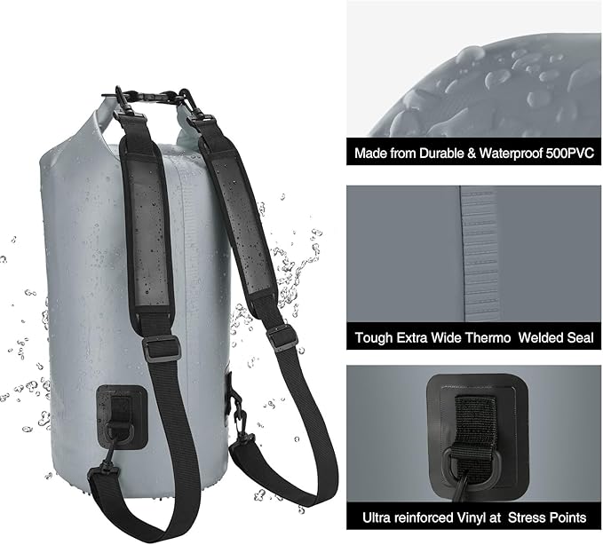 Piscifun Dry Bag, Waterproof Floating Backpack 5L/10L/20L/30L/40L with Waterproof Phone Case for Boating, Kayaking, Fishing