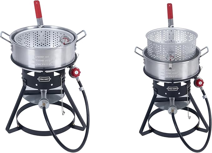 10QT Outdoor Fish Fryer Kit – Heavy-Duty Aluminum Pot, 6.7QT Basket, Propane Deep Fryer with 0-10 PSI Regulator & Steel Frame – Ideal for Seafood & More