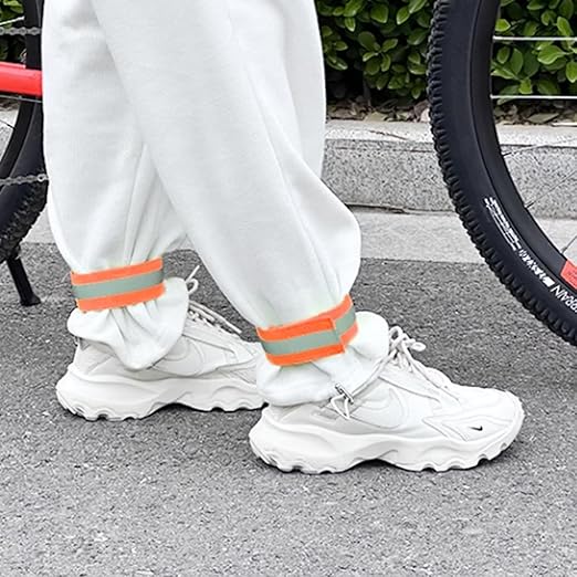 4PCS Reflective Wrist Strap 4x1.5cm Running Safety Gear Reflective Wristbands High Visibility Bike Ankle Bands Reflector Armband Self-Adhesive Reflective Bands for Walking,Night Sports Orange