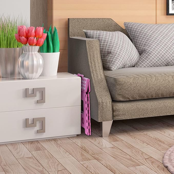 ACKO Folding Step Stool - 13 inch Height Premium Heavy Duty Foldable Stool for Kids and Adults, Kitchen Garden Bathroom Stepping Stool (Pink)