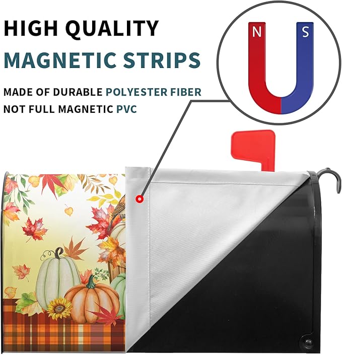 Fall Pumpkins Mailbox Cover Magnetic Large Size 25.5x21inch Autumn Maple Leaves Floral Mailbox Wrap Thanksgiving Watercolor Pumpkin Harvest Post Letter Box Covers for Home Garden Yard Outdoor Decor