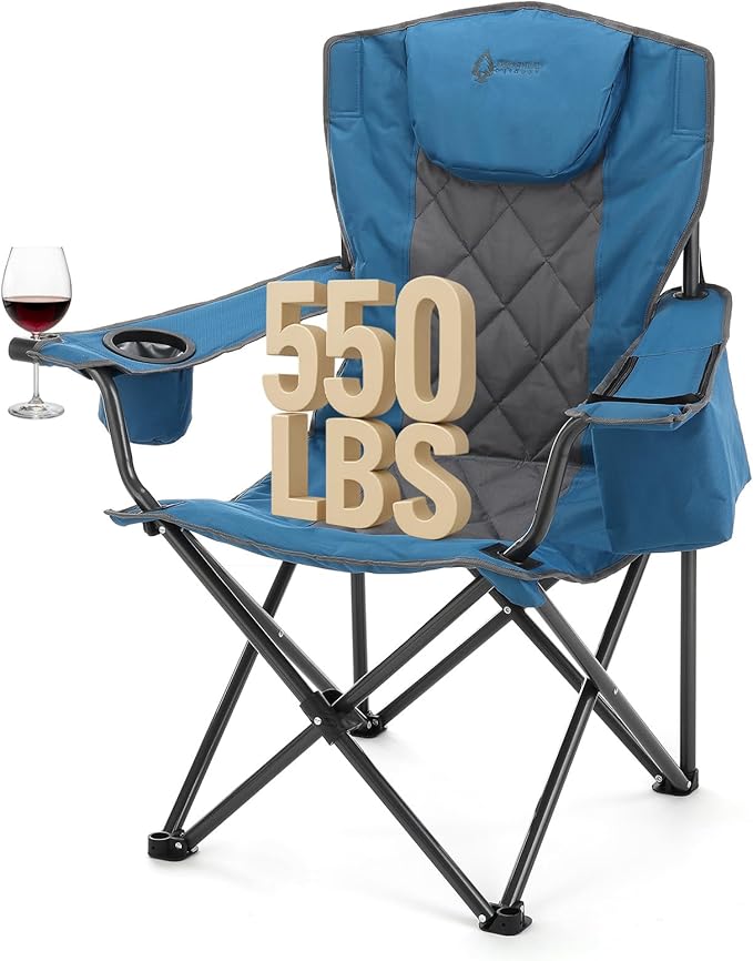 ARROWHEAD OUTDOOR Portable Folding Camping Quad Chair w/ 6-Can Cooler, Cup & Wine Glass Holders, Heavy-Duty Carrying Bag, Padded Armrests, Headrest & Seat, Supports up to 550lbs, USA-Based Support