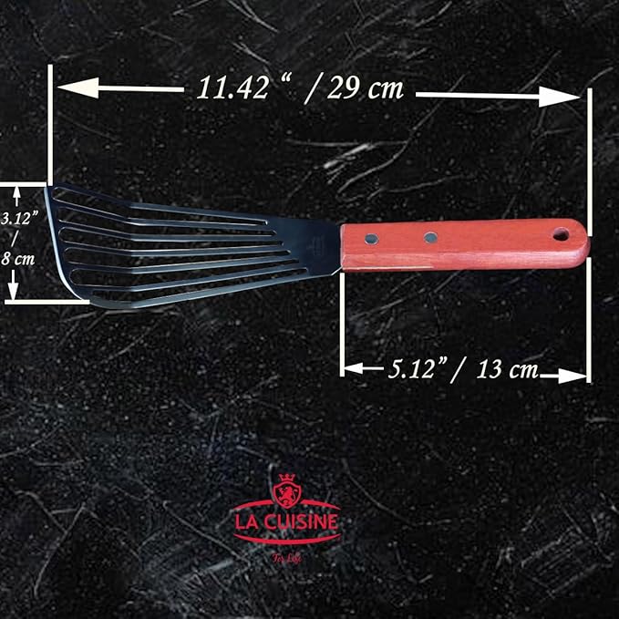 La Cuisine Fish Slotted Spatula Turner with Beveled Edged Stainless Steel, For Flipping Fish Egg Pancake Patties Fries. Blade 6.5", Size 11"