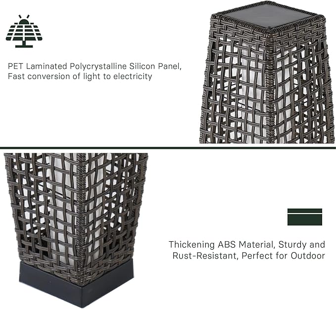 Grand patio Solar Outdoor Floor Lamp Solar Powered Lantern Water-Resistant Wicker Deck Light for Garden Porch Deck-Large Fuji 2 PCS, Dark Brown