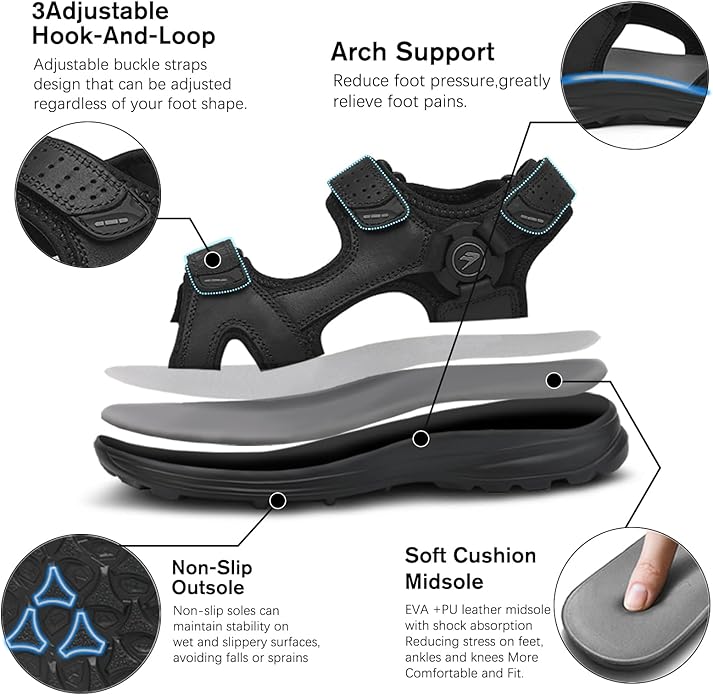 FLARUT Men's Sport Sandals Outdoor Hiking Sandal Open Toe Walking Sandals for Summer Beach Water Shoes