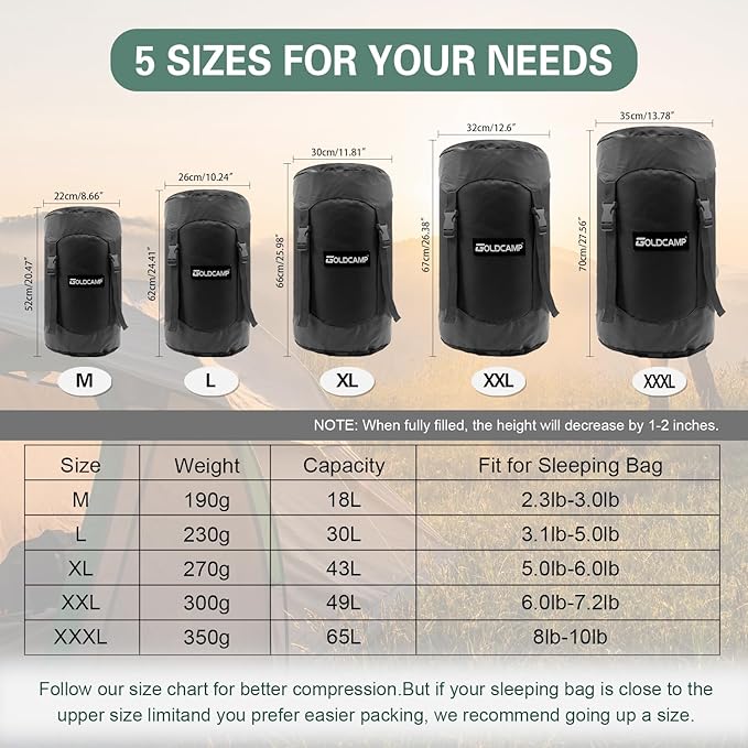 Outdoor Storage Stuff Sacks, Camping Gear Organizer (Black, L)