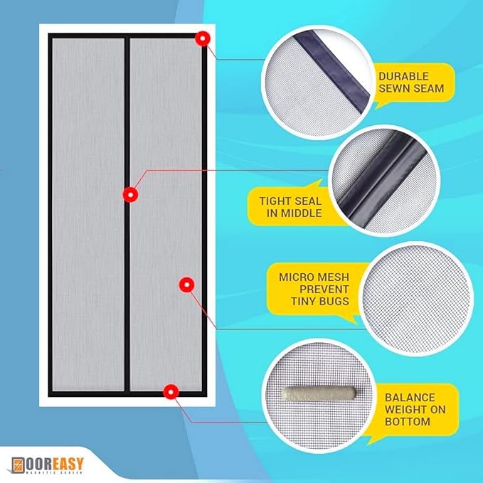 DOOREASY Magnetic Screen Door, New Upgraded Polyester Heavy Duty Mesh Door with Full Frame Hook & Loop, Enjoy Air Fresh, Screen Size 32" x 81", Fit Door Size 30 x 80 inch