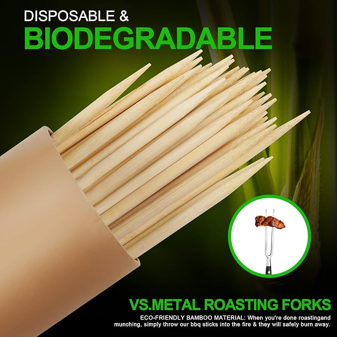 BETESINE 6.3mm Thick Bamboo Marshmallow Roasting Sticks, 24 Inch Extra Long Wooden S'mores Sticks for Fire Pit, BBQ, Camping, Sausage, Marshmallow Skewers – 100 PCS