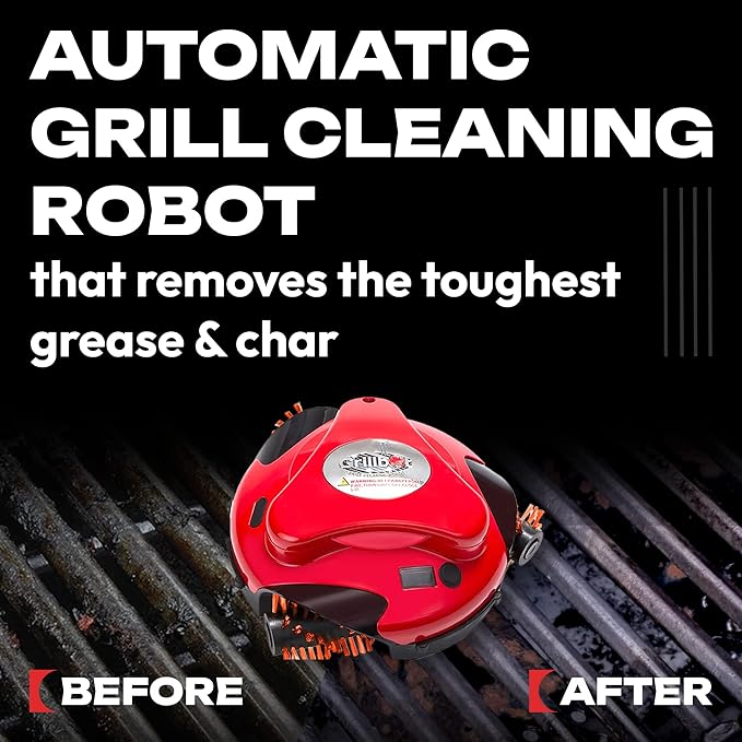Grillbot Automatic Grill Cleaning Robot with Nylon Brushes, BBQ Grill Cleaner, Grill Brush, Grill Scraper, BBQ Accessories (Red Grillbot)