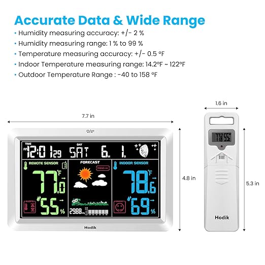 Weather Station with Atomic Clock Indoor Outdoor Thermometer Wireless, Humidity and Temperature Monitor Barometer Hygrometer with High Precision Sensor White