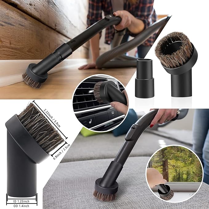 13PCS Universal Vacuum Attachment Kit Wet Dry Plastic Vacuum Hose Adapter 1-1/4" Vacuum Cleaners Accessories with Horse Hair Brush Extension Wand Flexible Crevice Tool Adapter for Shop Vac Accessories