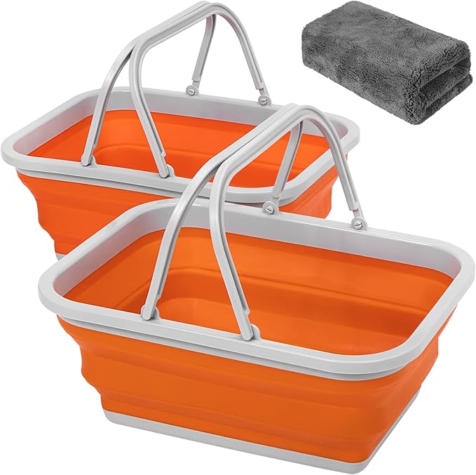 AUTODECO Collapsible Sink with Handle Towel, 2.37 Gal / 9L Foldable Wash Basin for Washing Dishes, Camping, Hiking and Home